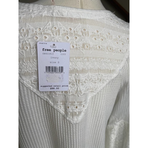 Free people cream tunic thermal top w/ eyelet neckline, bell sleeves, Small, NWT - Picture 11 of 11